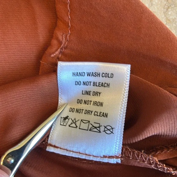 1 STATE Slinky satin bronze top, gathered straps, shoulder-flaunting, sexy L NWT - Picture 16 of 17